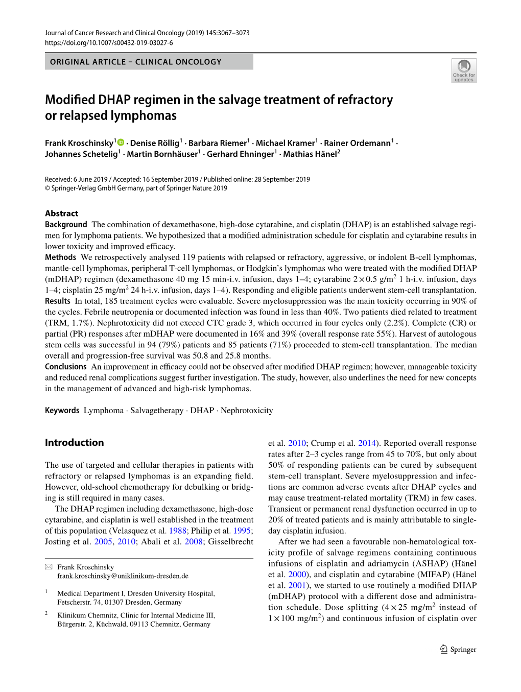 Modified DHAP Regimen in the Salvage Treatment of Refractory Or