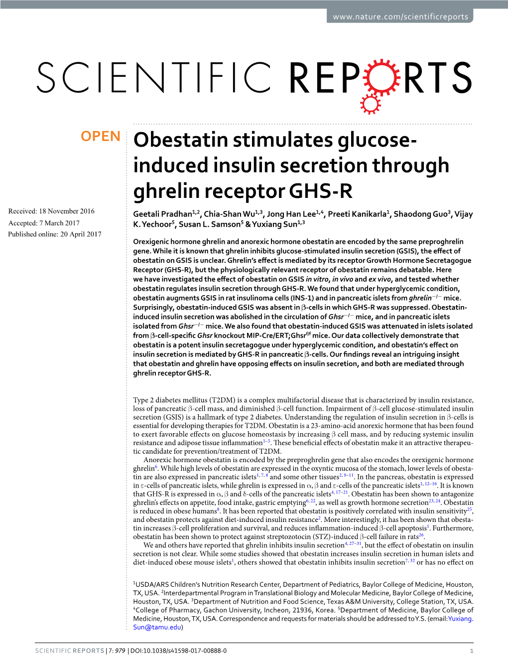 Induced Insulin Secretion Through Ghrelin Receptor GHS-R