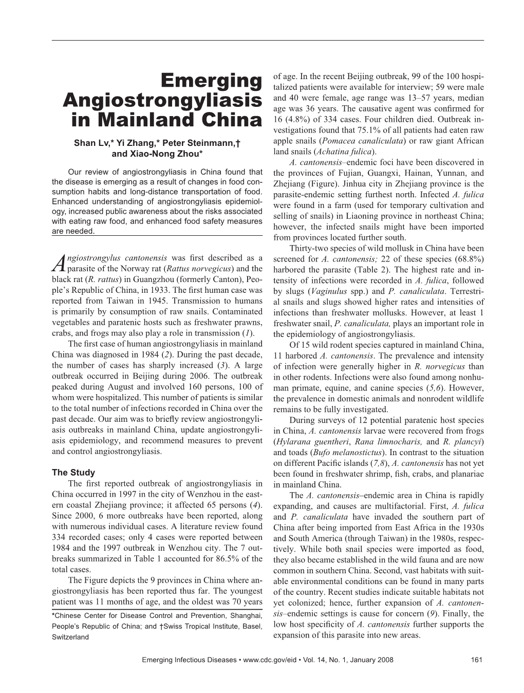 Emerging Angiostrongyliasis in Mainland China