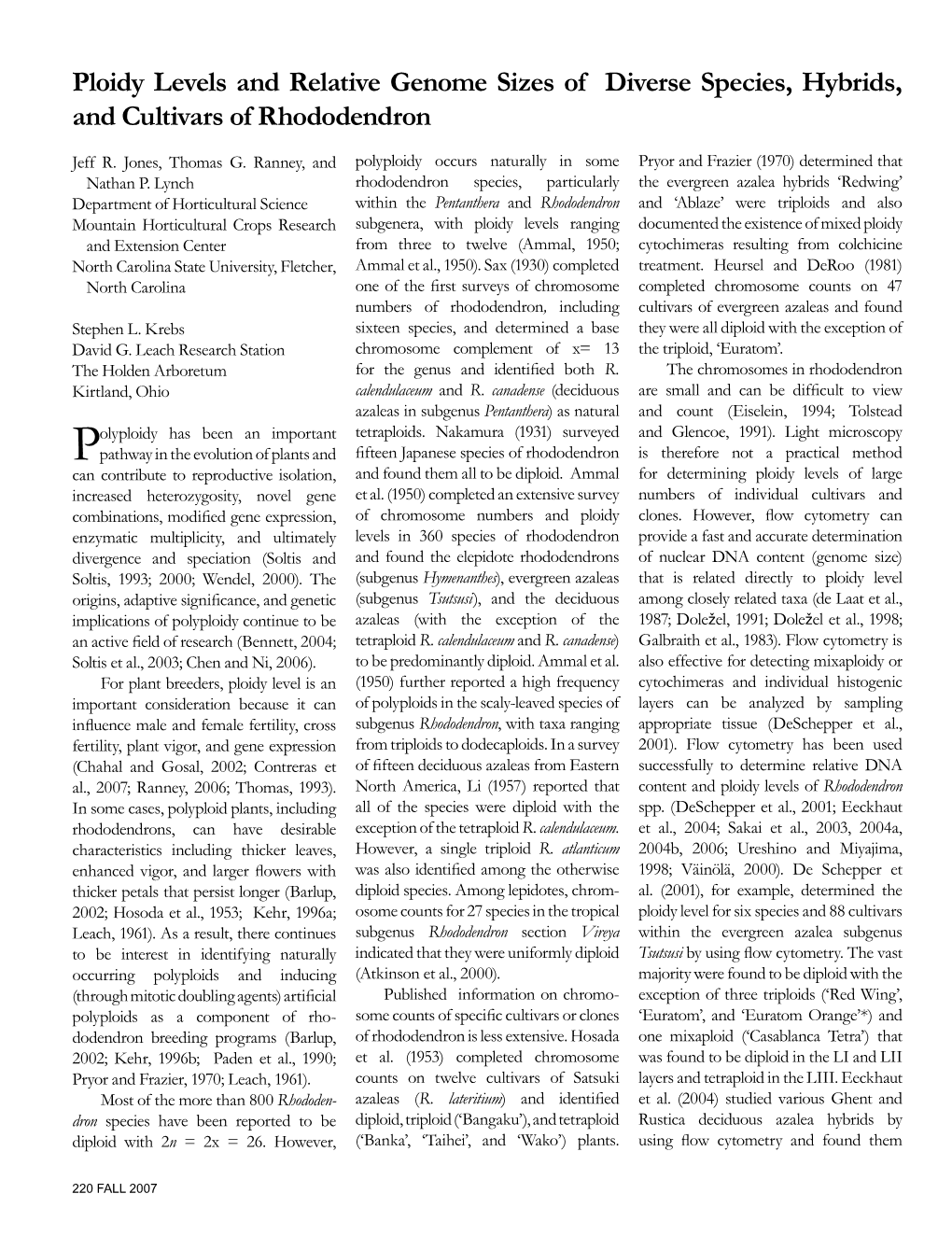 Ploidy Levels and Relative Genome Sizes of Diverse Species, Hybrids, and Cultivars of Rhododendron