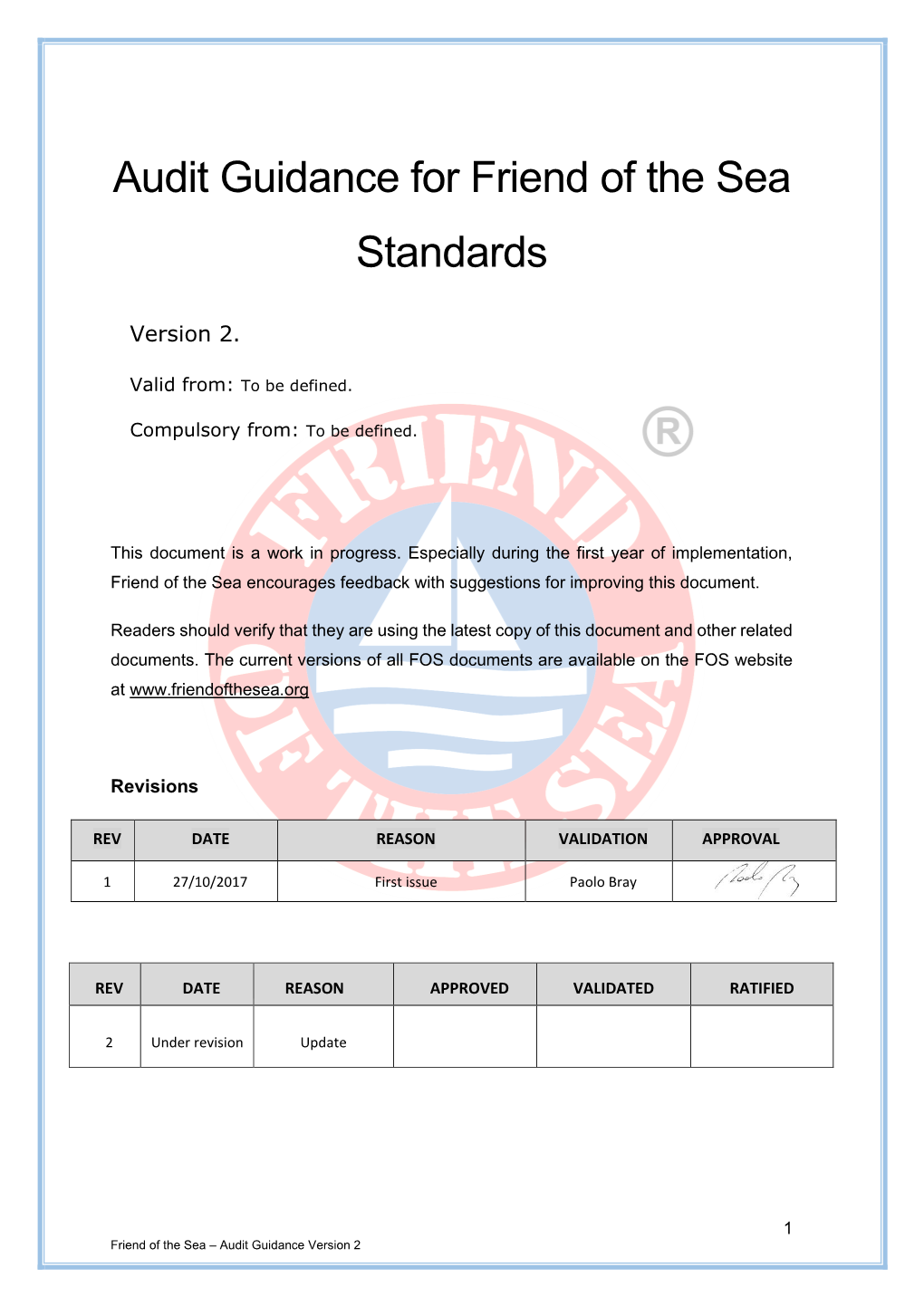 Audit Guidance for Friend of the Sea Standards
