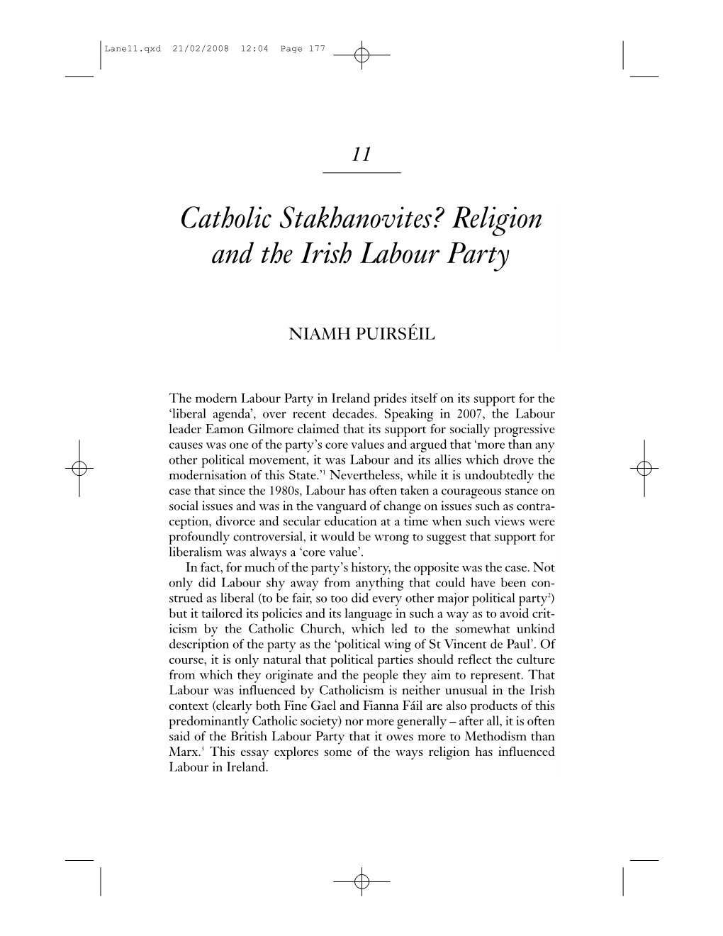 Catholic Stakhanovites? Religion and the Irish Labour Party