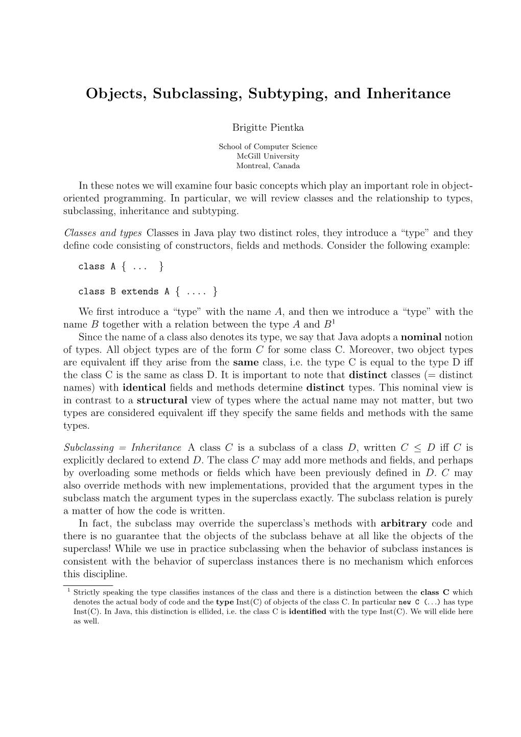 Objects, Subclassing, Subtyping, and Inheritance