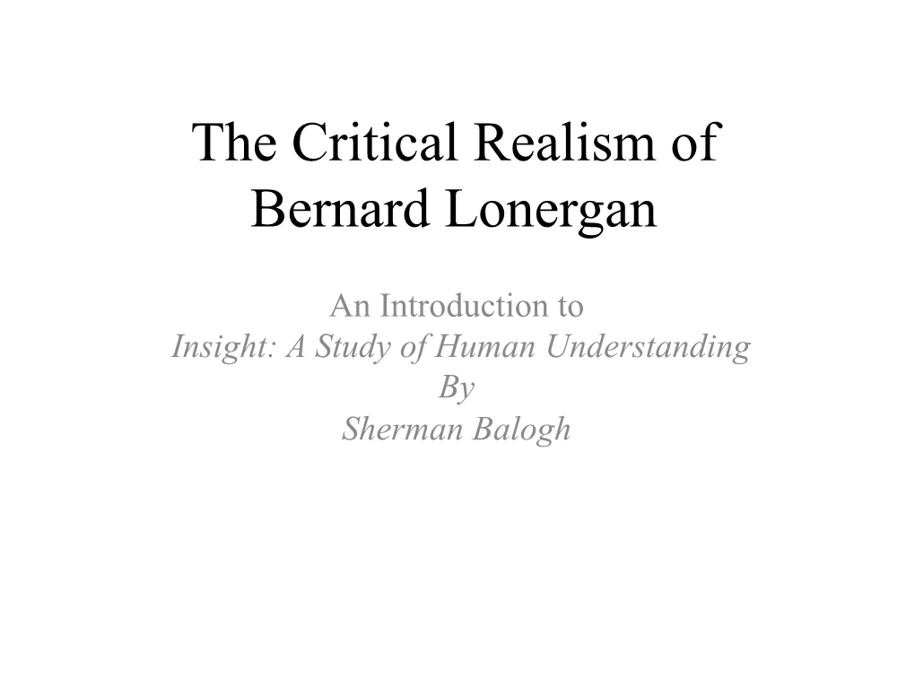 The Critical Realism of Bernard Lonergan