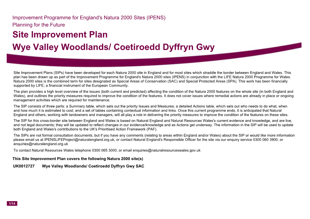 Site Improvement Plan Wye Valley Woodlands/ Coetiroedd Dyffryn Gwy