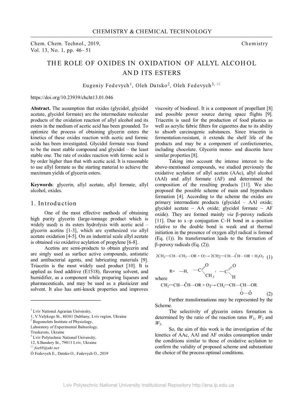 The Role of Oxides in Oxidation of Allyl Alcohol and Its Esters