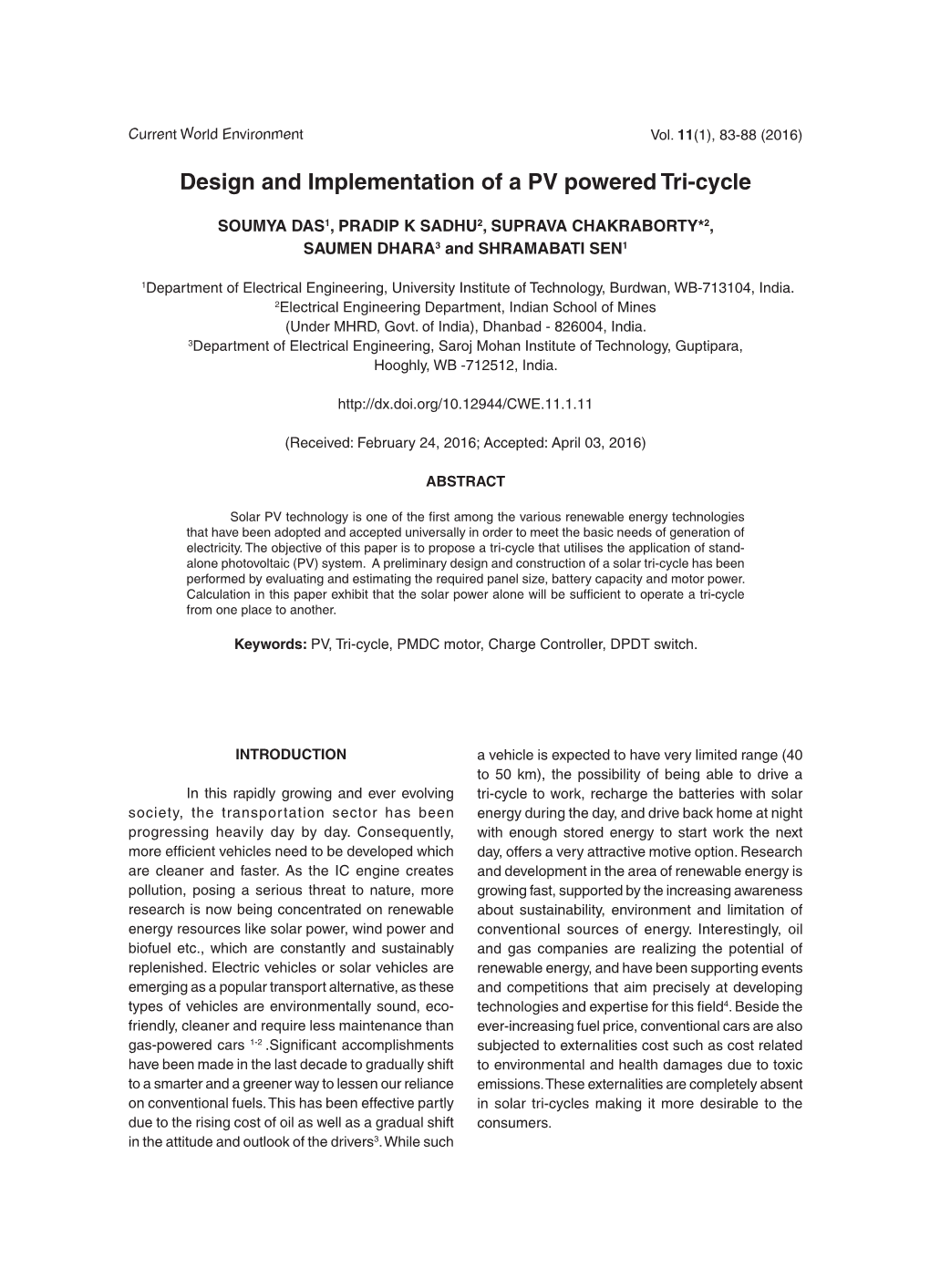 Design and Implementation of a PV Powered Tri-Cycle