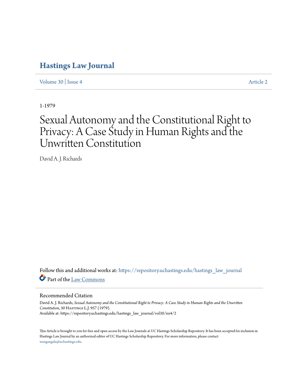 A Case Study in Human Rights and the Unwritten Constitution David A