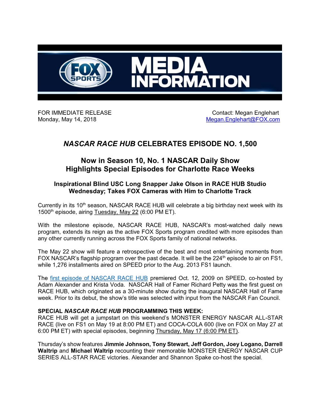 NASCAR RACE HUB Celebrates Episode No. 1500