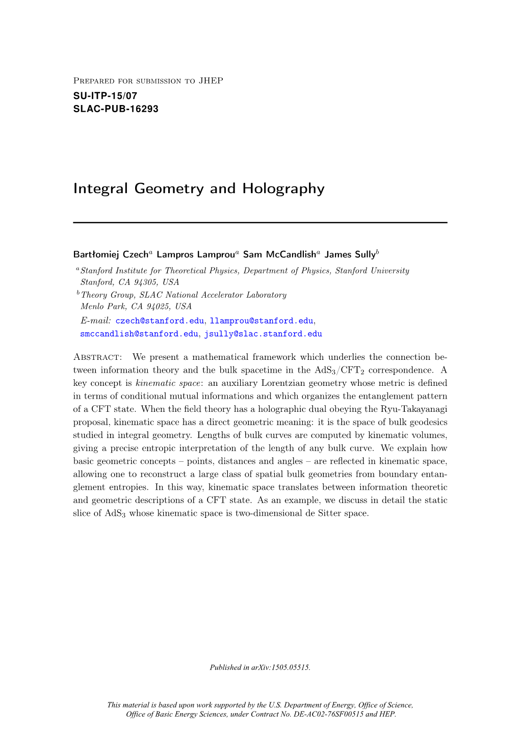 Integral Geometry and Holography