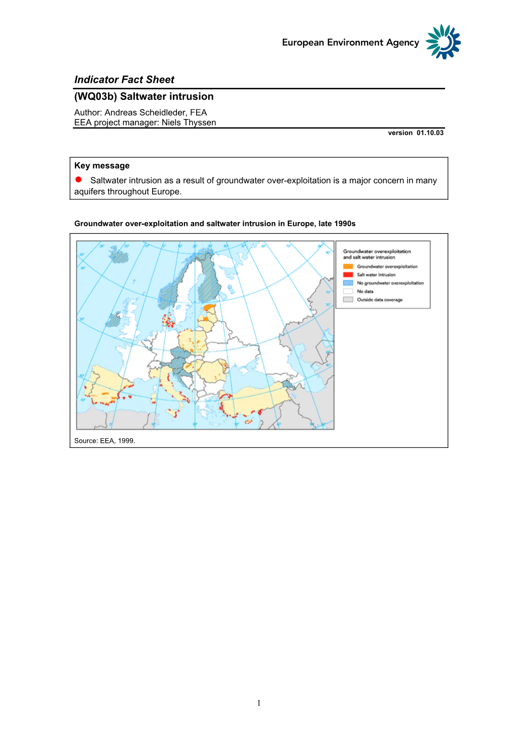 Saltwater Intrusion Author: Andreas Scheidleder, FEA EEA Project Manager: Niels Thyssen Version 01.10.03