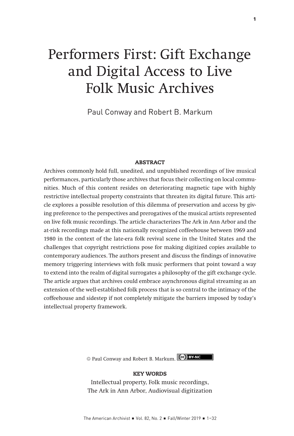 Performers First: Gift Exchange and Digital Access to Live Folk Music Archives