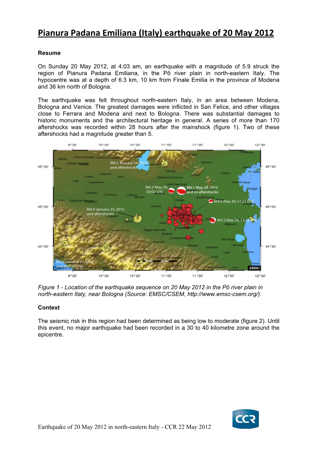 Pianura Padana Emiliana (Italy) Earthquake of 20 May 2012