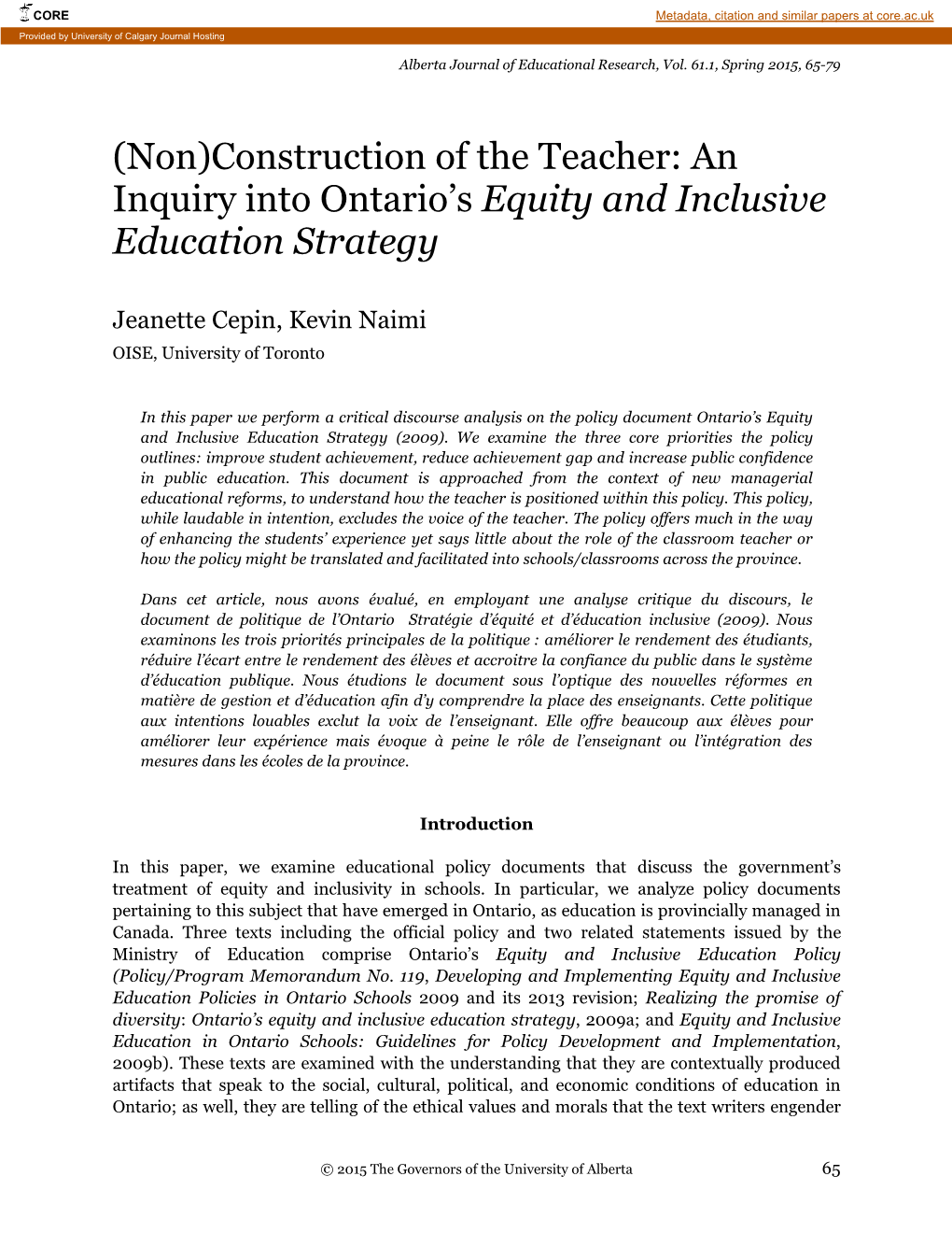 An Inquiry Into Ontario's Equity and Inclusive Education Strategy