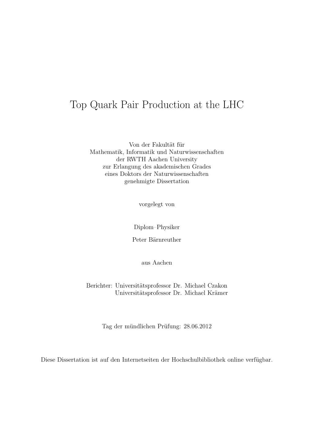 Top Quark Pair Production at the LHC