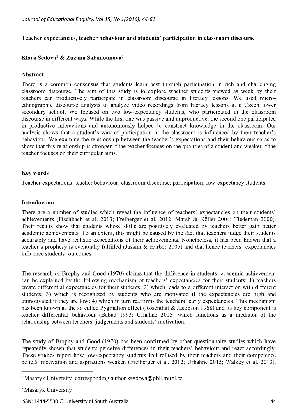 Teacher Expectancies, Teacher Behaviour and Students’ Participation in Classroom Discourse