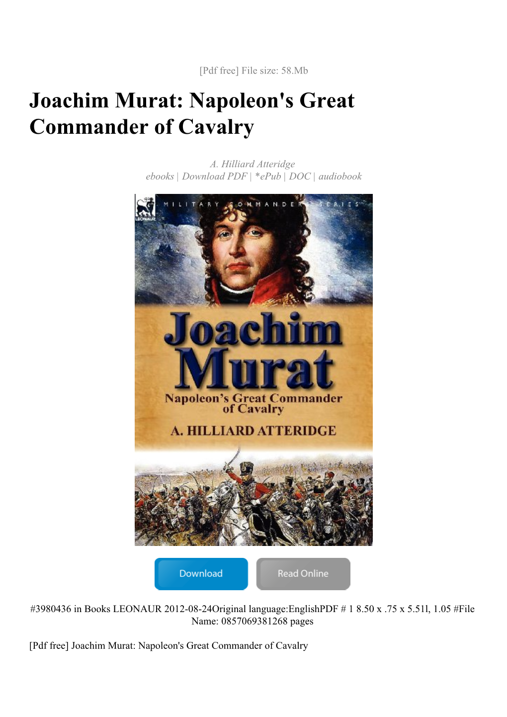 Joachim Murat: Napoleon's Great Commander of Cavalry