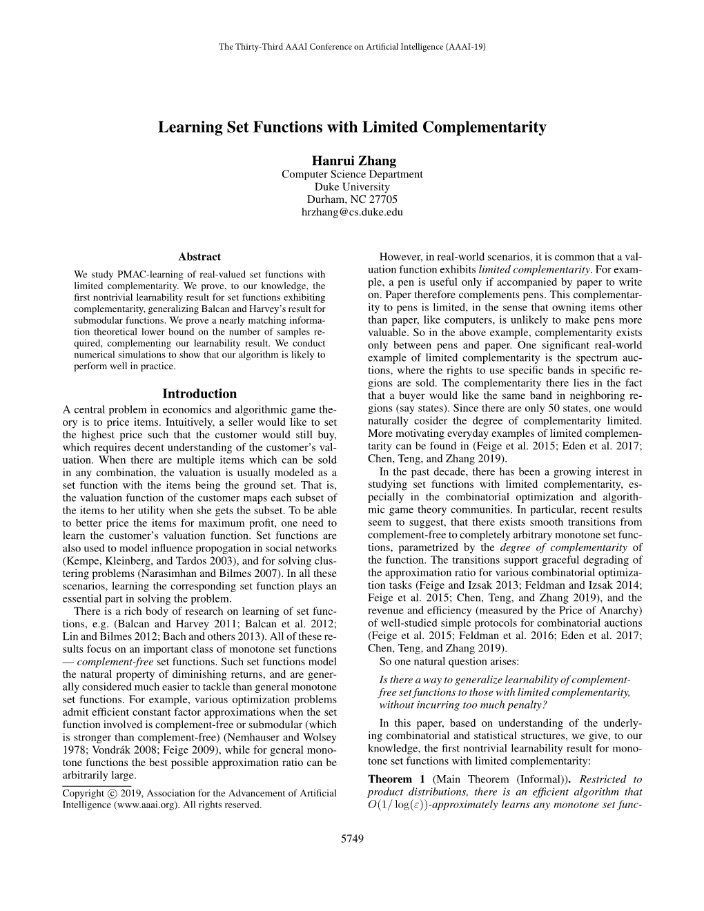 Learning Set Functions with Limited Complementarity