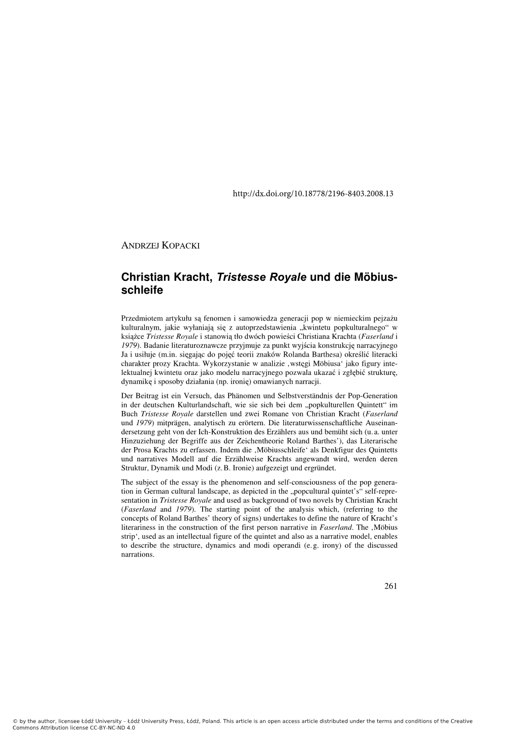 Christian Kracht, Tristesse Royale Und Die Möbius- Schleife