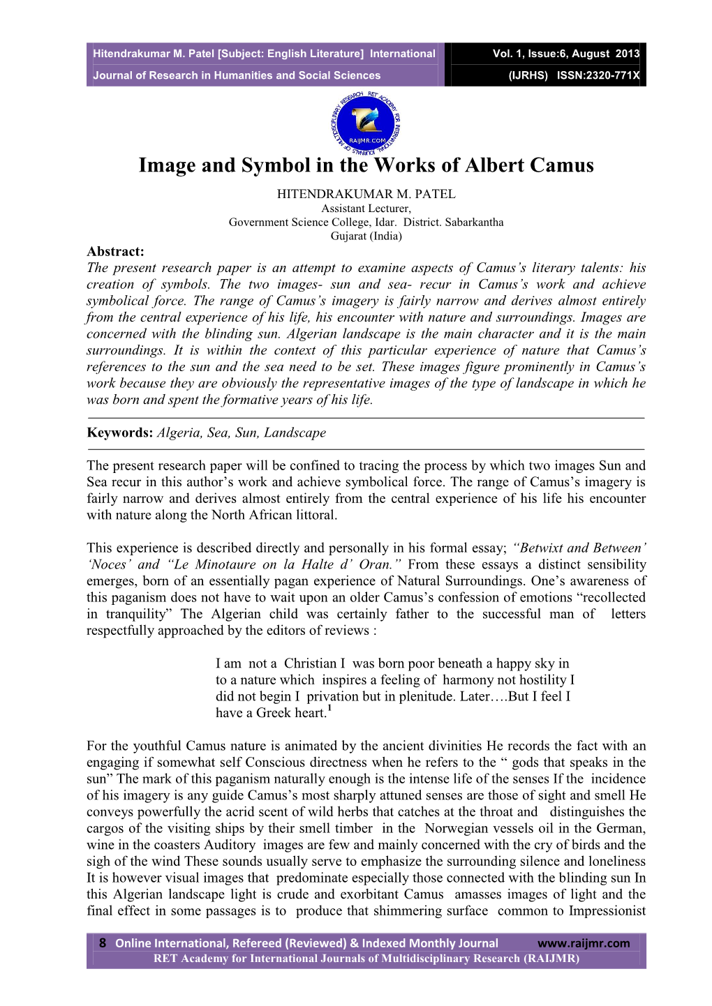 Image and Symbol in the Works of Albert Camus