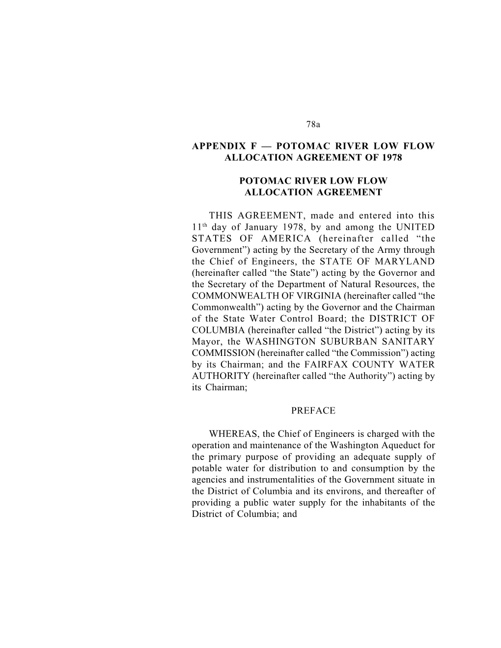 Potomac River Low Flow Allocation Agreement in 1978