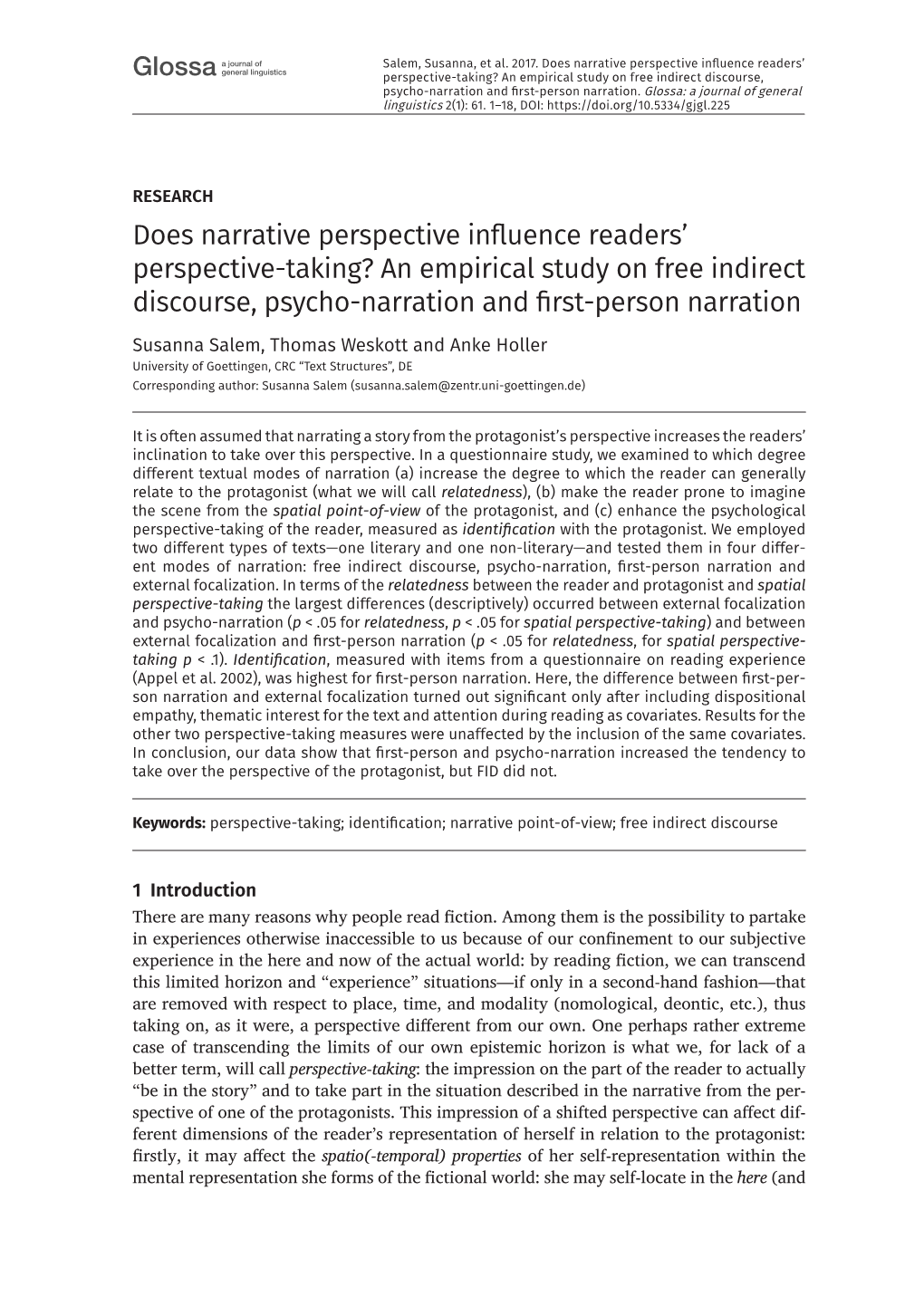 Does Narrative Perspective Influence Readers' Perspective-Taking?