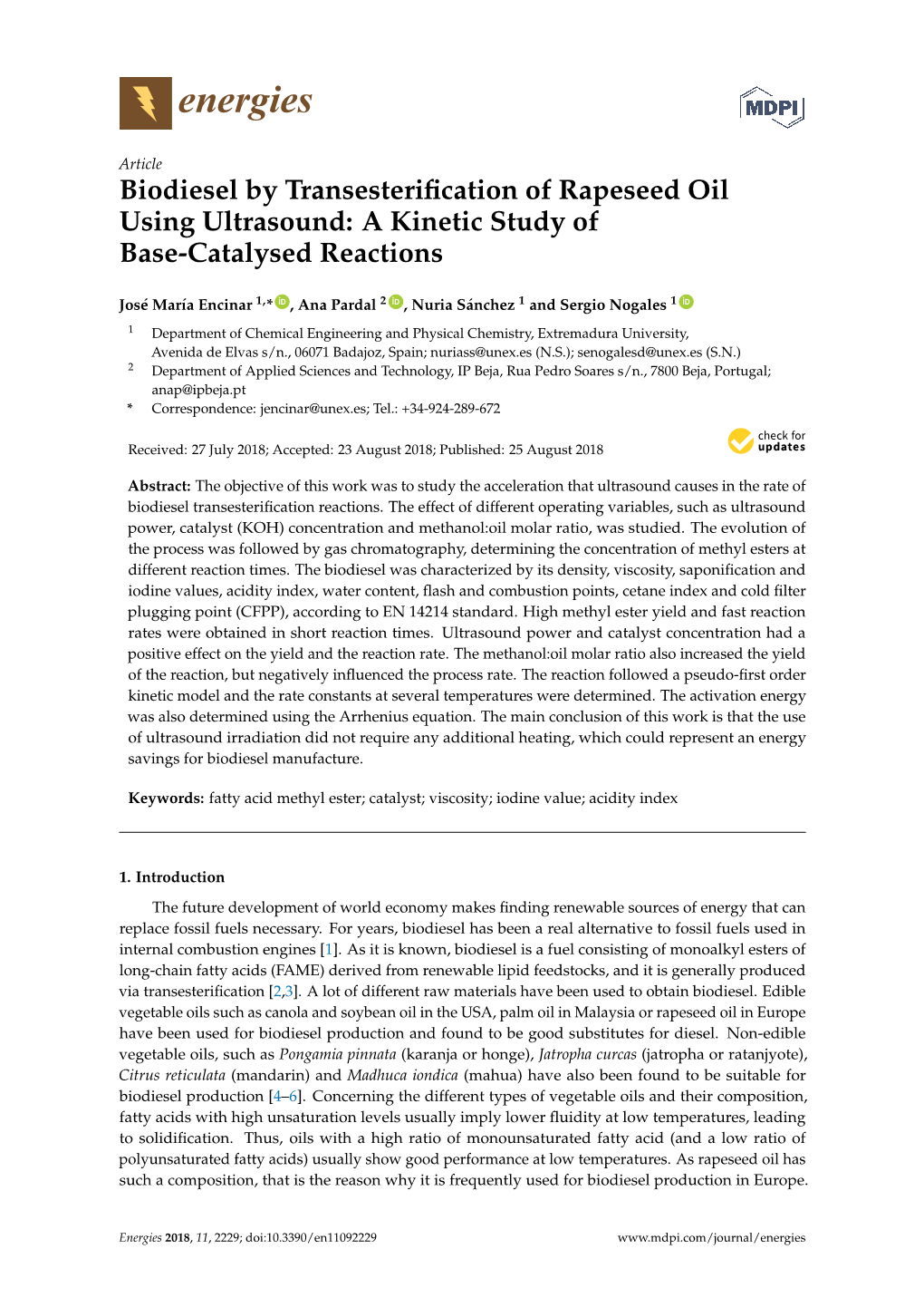 Biodiesel by Transesterification of Rapeseed Oil Using