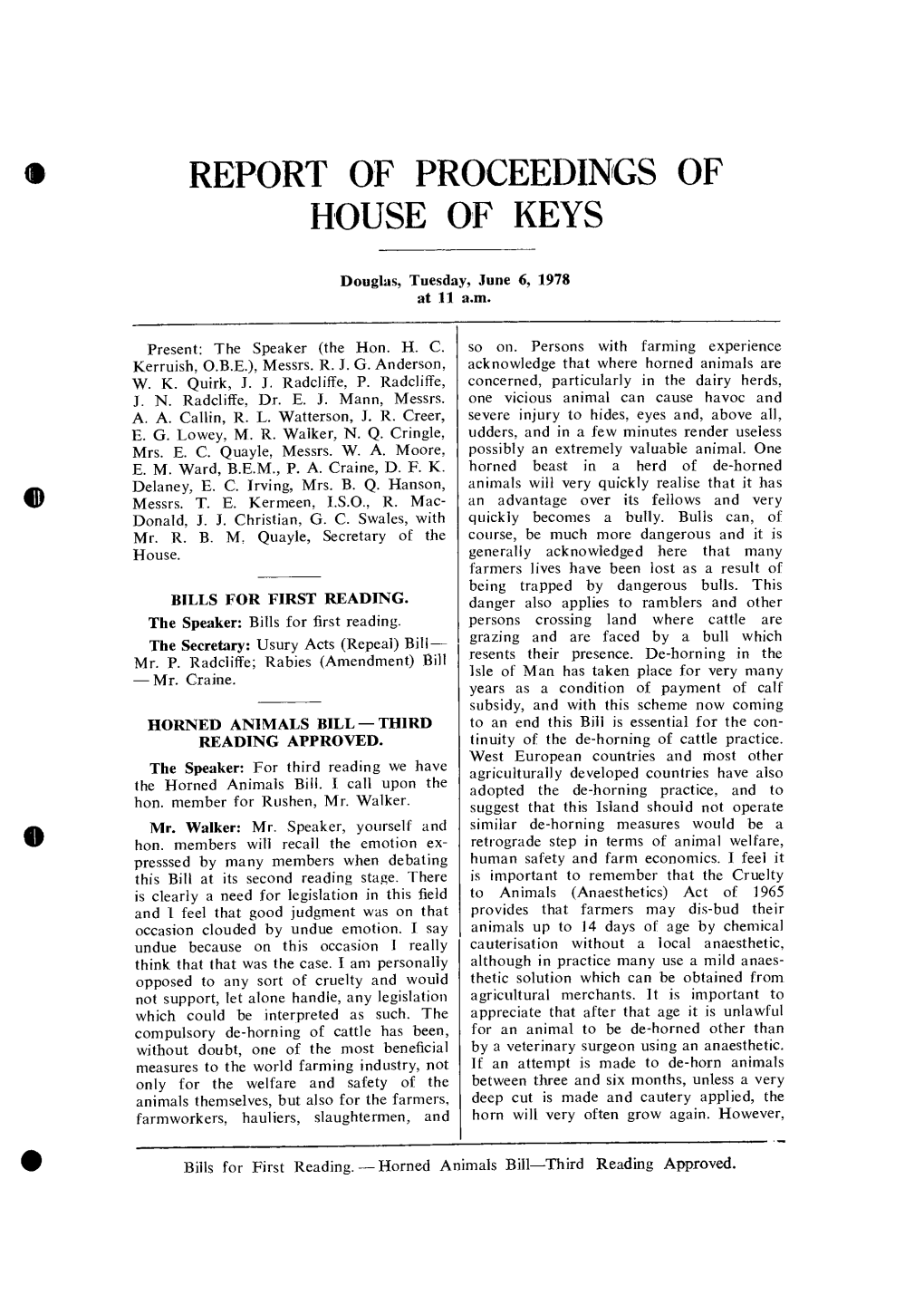 Report of Proceedings of House of Keys