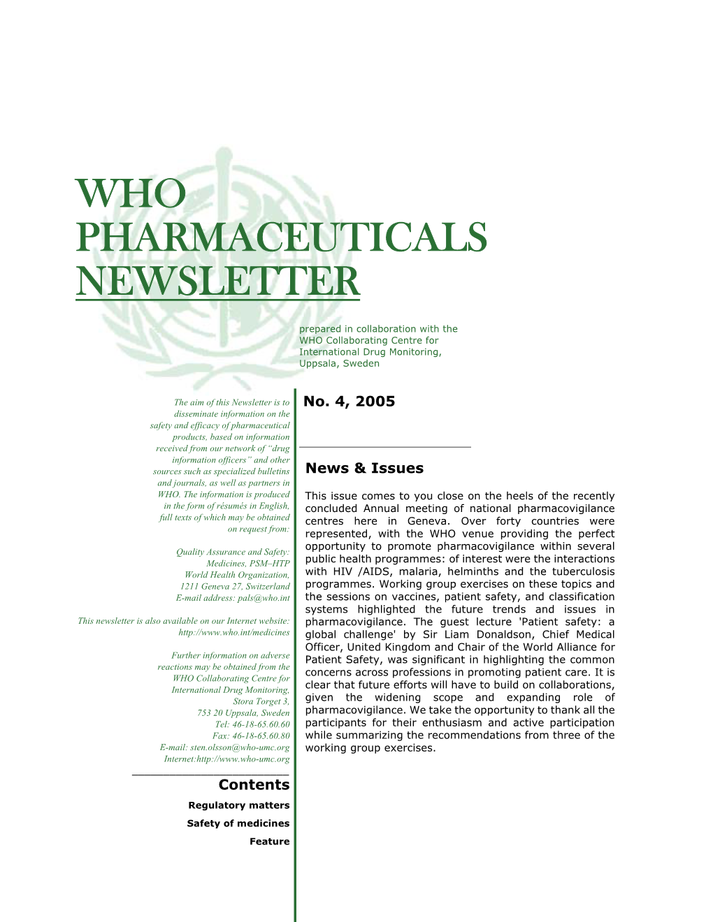 Who Pharmaceuticals Newsletter