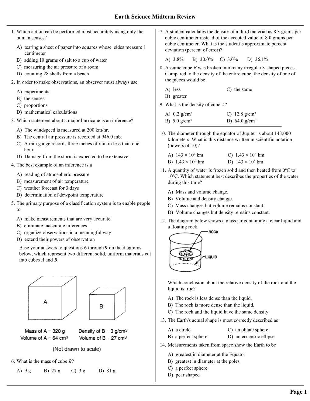 Earth Science Midterm Review Page 1