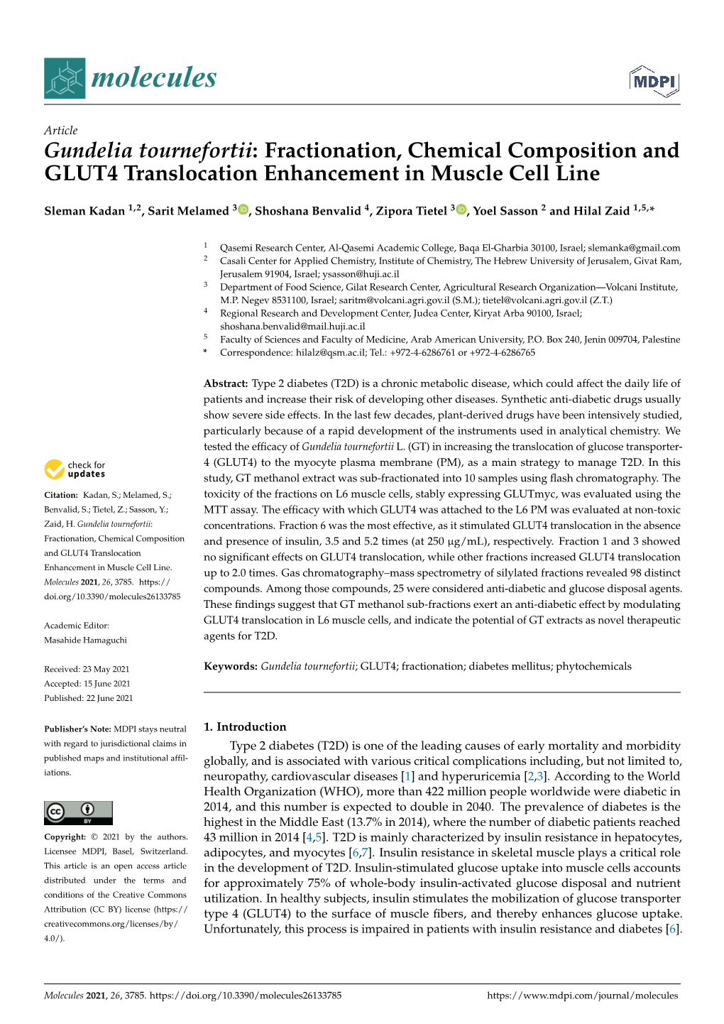 Gundelia Tournefortii: Fractionation, Chemical Composition and GLUT4 Translocation Enhancement in Muscle Cell Line