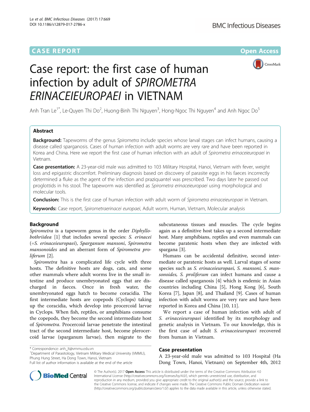 Case Report: the First Case of Human Infection by Adult of SPIROMETRA