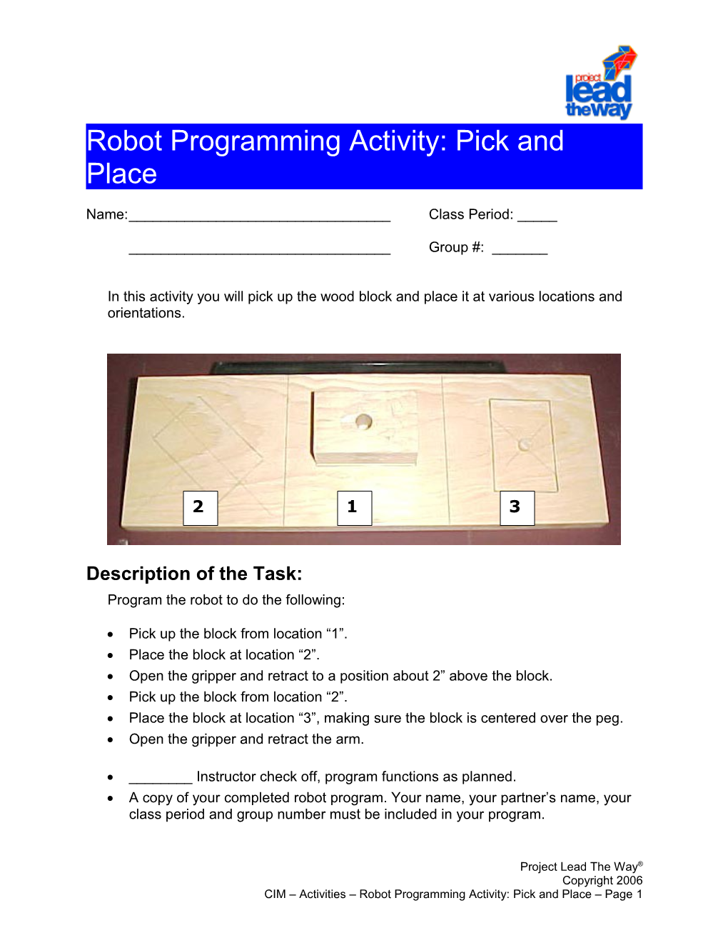 Robot Programming Activity: Pick and Place