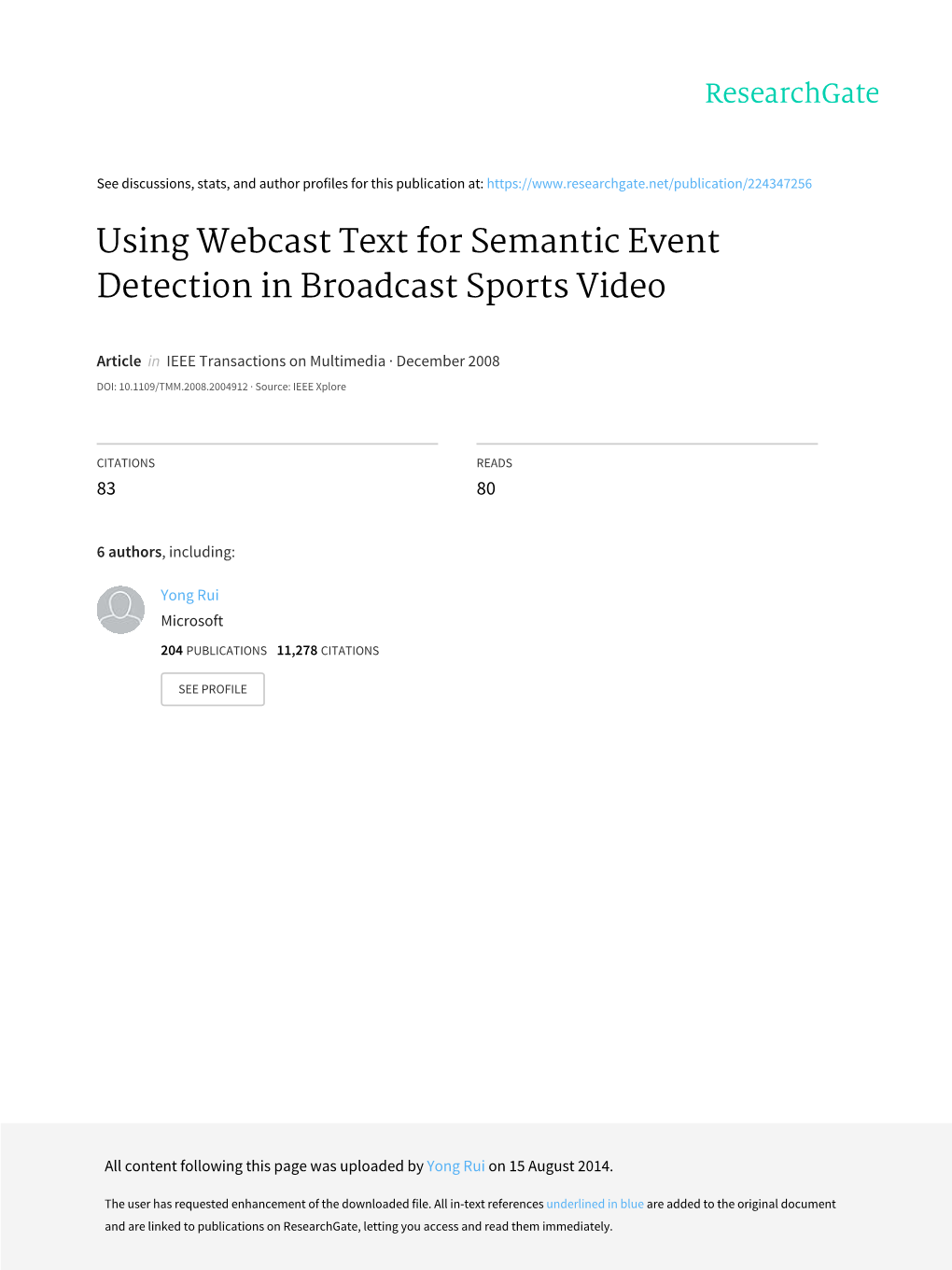 Using Webcast Text for Semantic Event Detection in Broadcast Sports Video