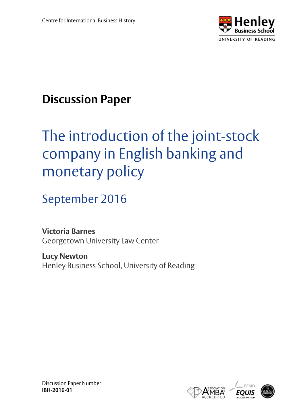 The Introduction of the Joint-Stock Company in English Banking and Monetary Policy