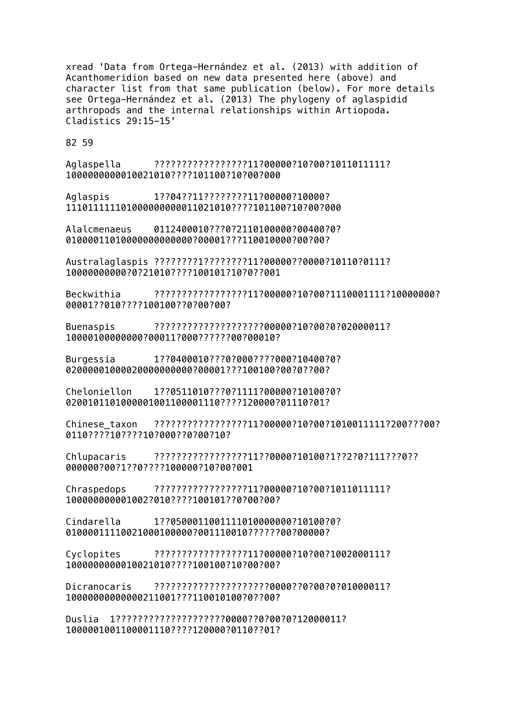 Xread 'Data from Ortega-Hernández Et Al. (2013) with Addition Of