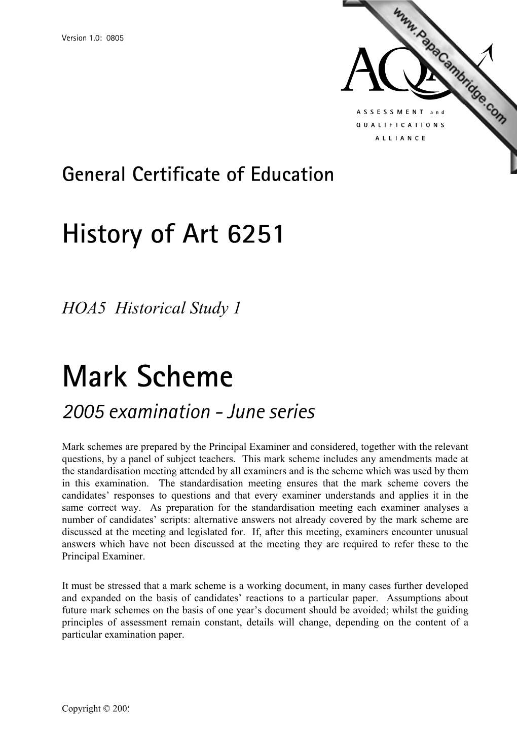 AQA GCE Mark Scheme June 2005