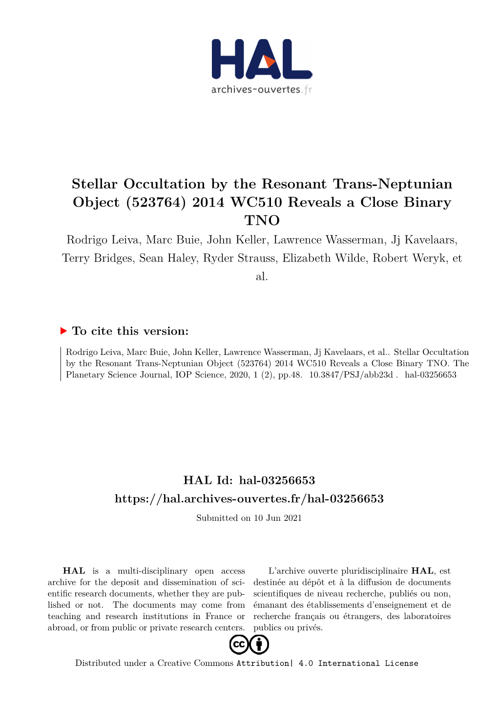 Stellar Occultation by the Resonant Trans-Neptunian Object (523764)