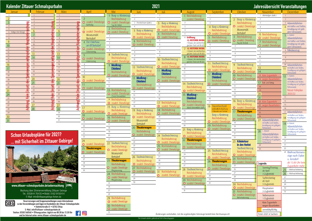 Fahrplan+Kalender Zittauer Schmalspurbahn 2021