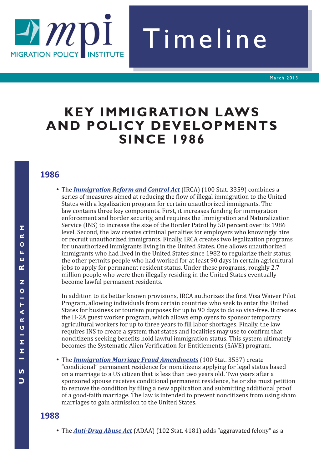 Key Immigration Laws and Policy Developments Since 1986