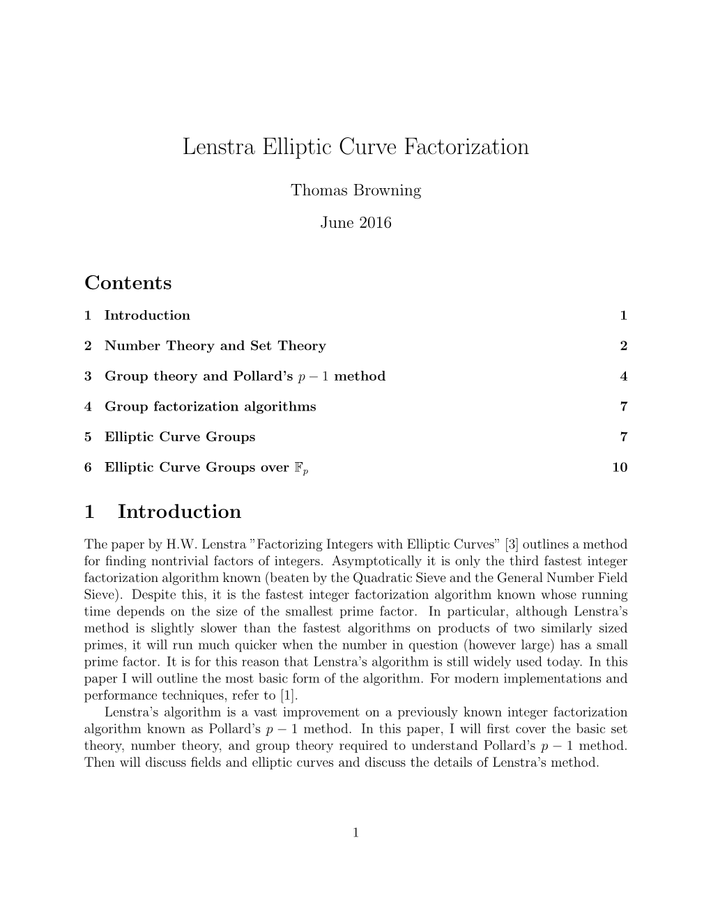Lenstra Elliptic Curve Factorization
