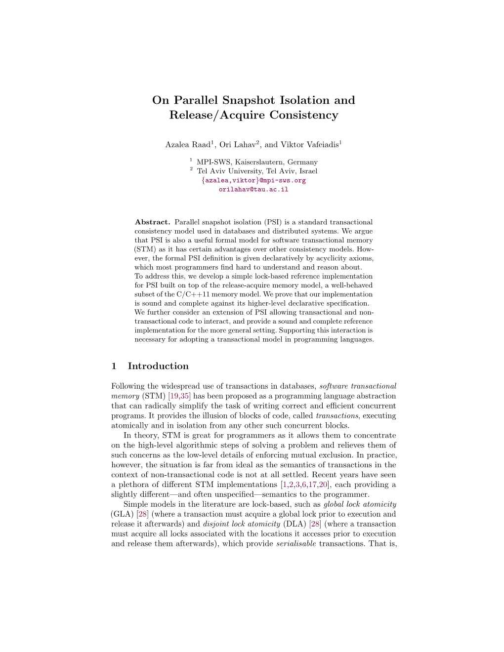 On Parallel Snapshot Isolation and Release/Acquire Consistency