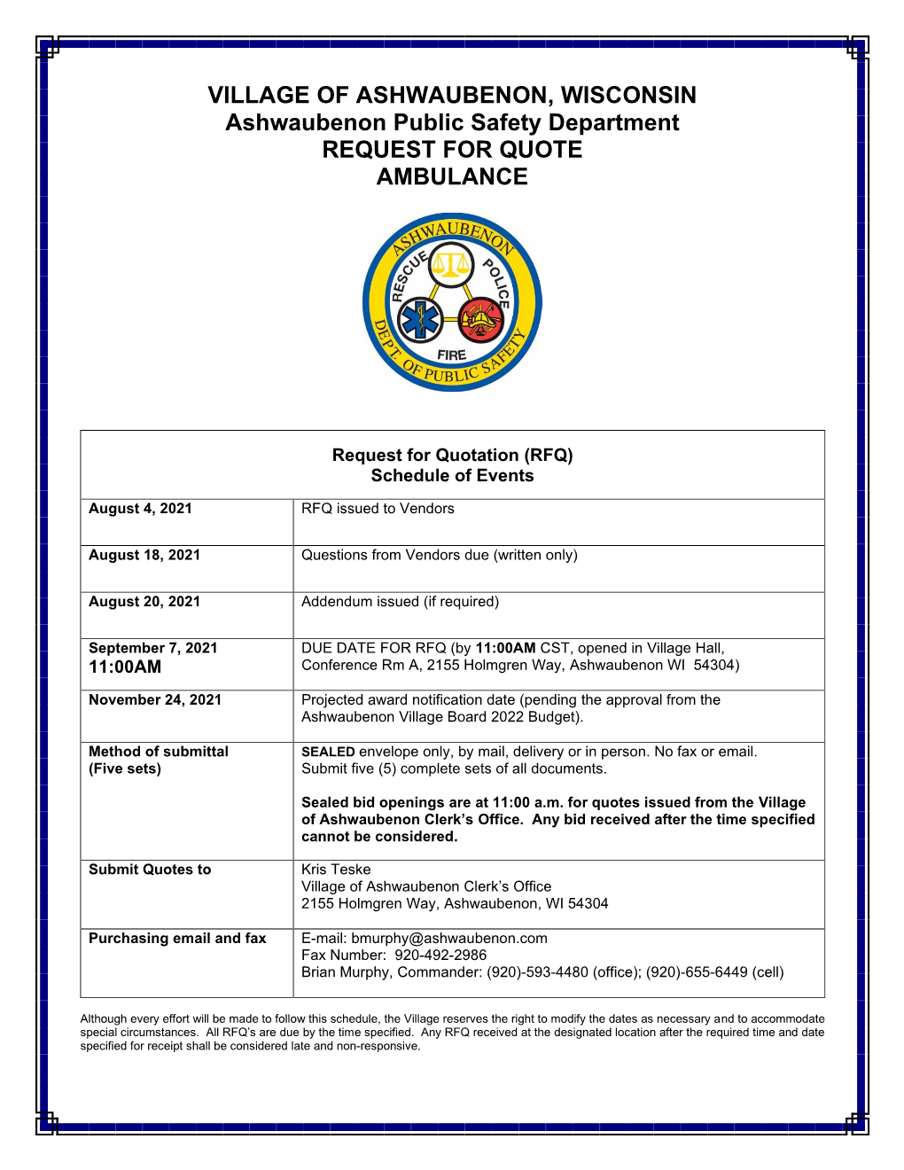 2021 Ambulance Specification Page 1