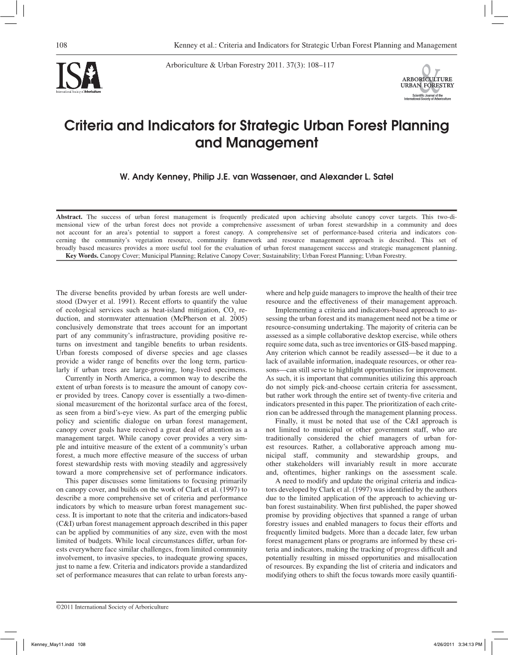 Criteria and Indicators for Strategic Urban Forest Planning and Management