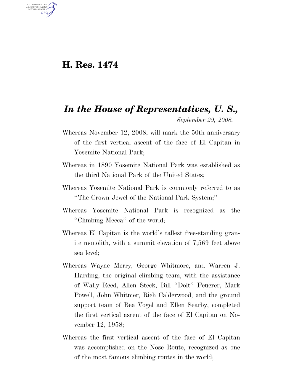 H. Res. 1474 in the House of Representatives, U