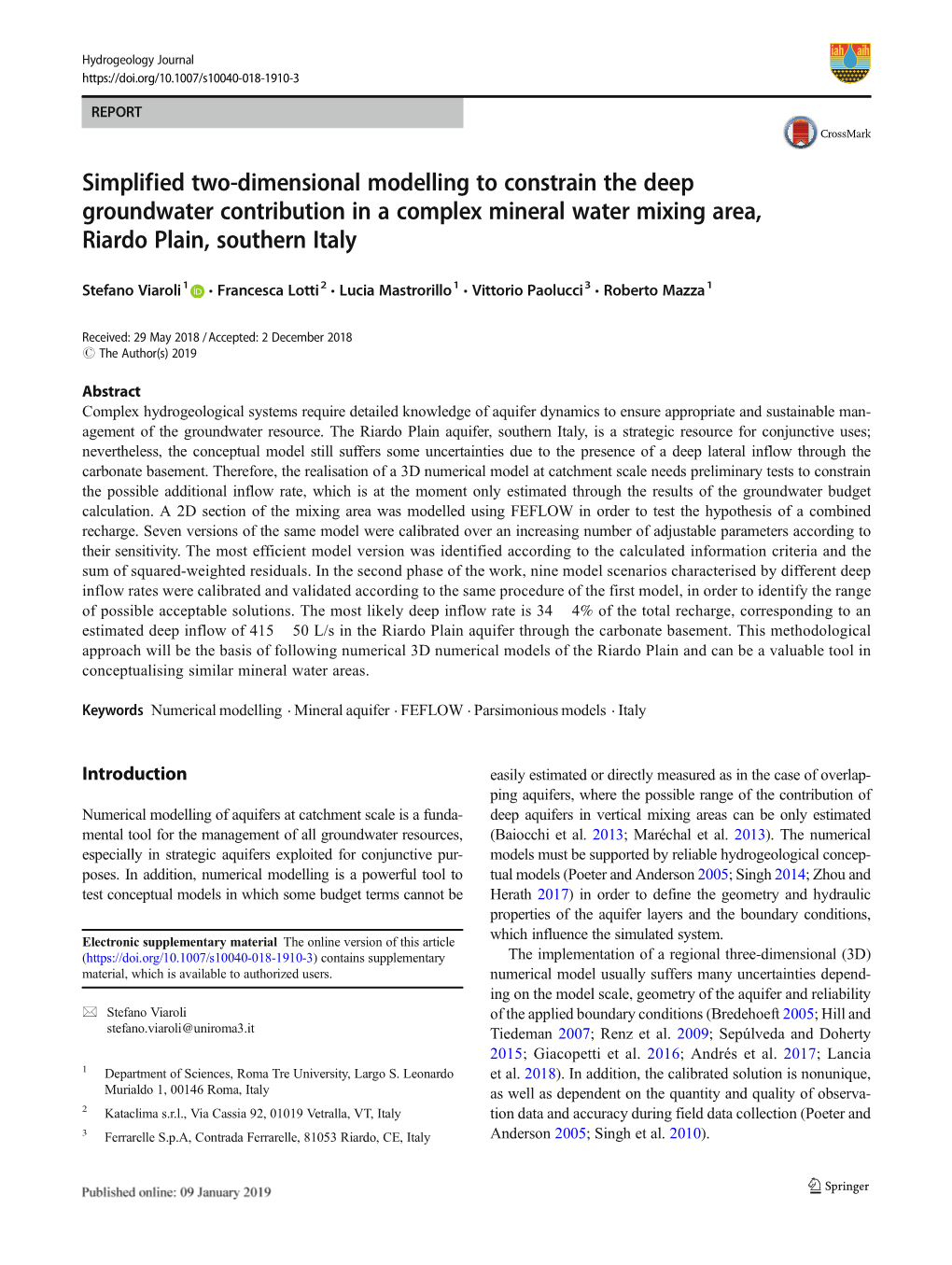 Simplified Two-Dimensional Modelling to Constrain the Deep Groundwater Contribution in a Complex Mineral Water Mixing Area, Riardo Plain, Southern Italy