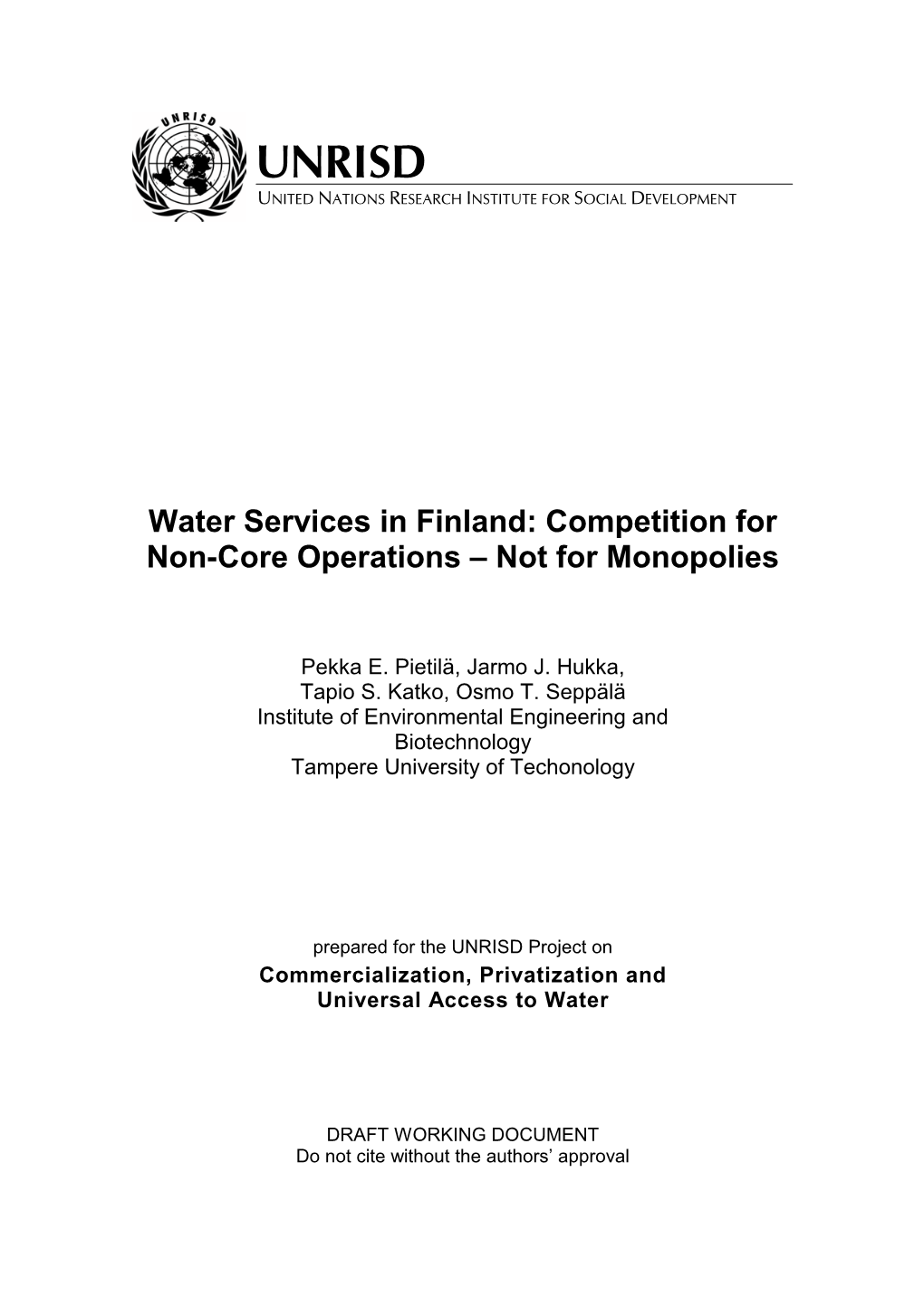 Water Services in Finland: Competition for Non-Core Operations – Not for Monopolies