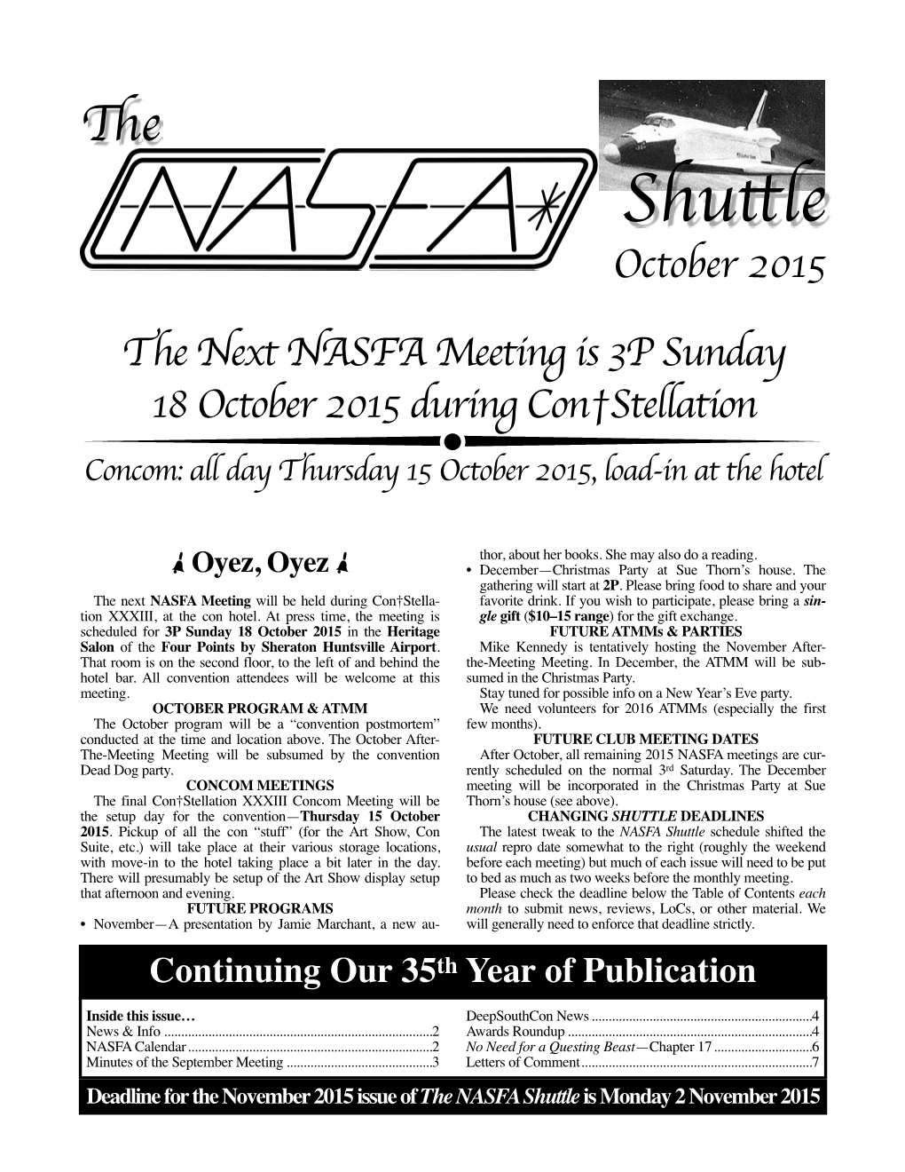 October 2015 NASFA Shuttle