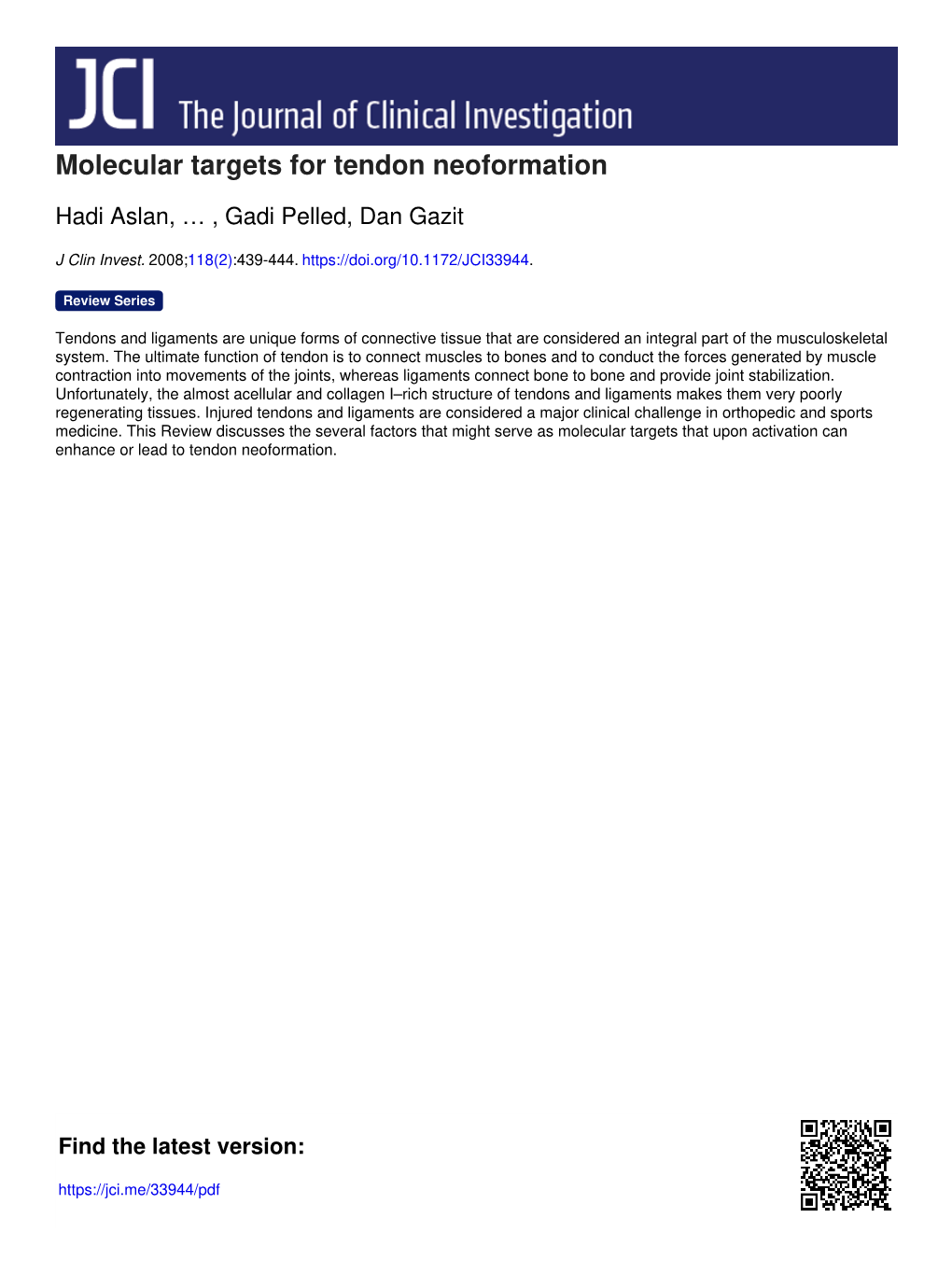 Molecular Targets for Tendon Neoformation