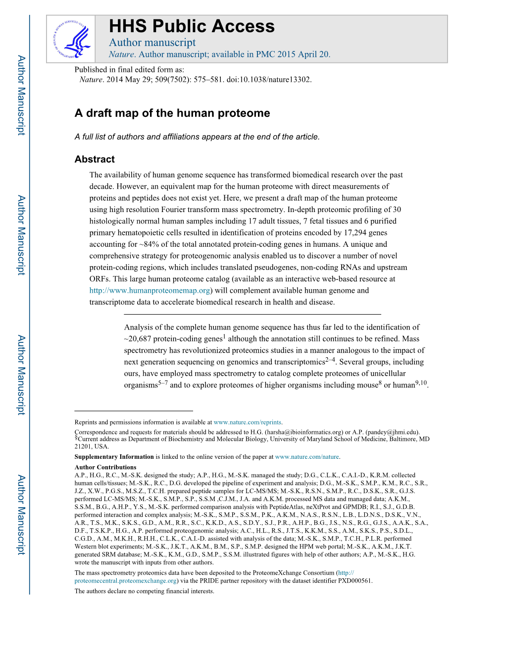 A Draft Map of the Human Proteome